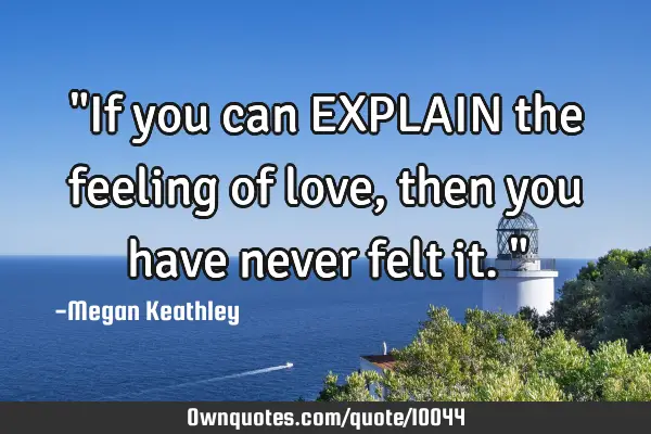 "If you can EXPLAIN the feeling of love, then you have never felt it."