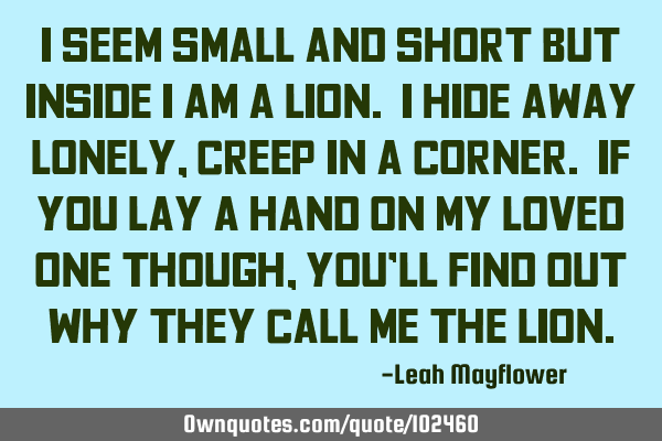 I seem small and short but inside I am a lion. I hide away lonely, creep in a corner. If you lay a