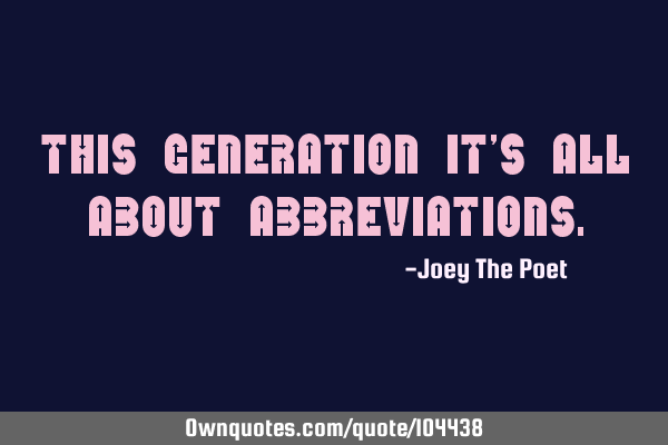This Generation It