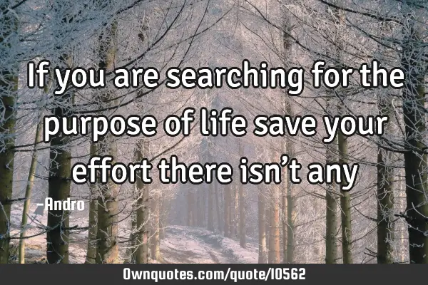 If you are searching for the purpose of life save your effort there isn’t
