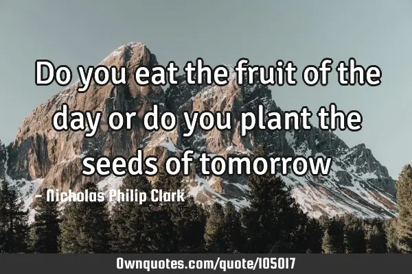 Do you eat the fruit of the day or do you plant the seeds of