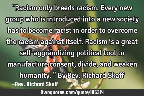 "Racism only breeds racism. Every new group who is introduced into a new society has to become
