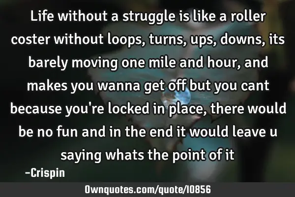 Life without a struggle is like a roller coster without loops, turns, ups, downs, its barely moving