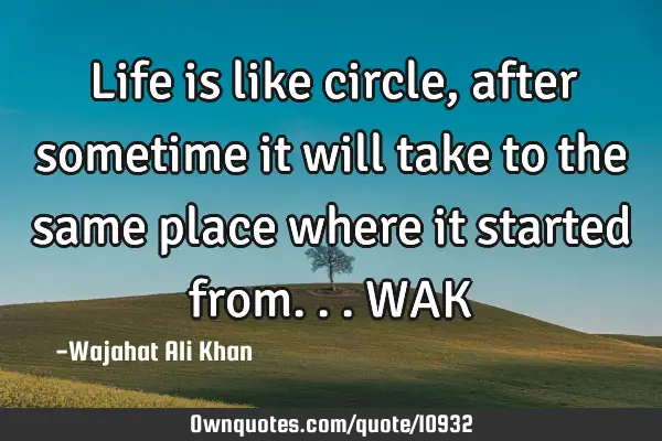 Life is like circle, after sometime it will take to the same place where it started from... WAK