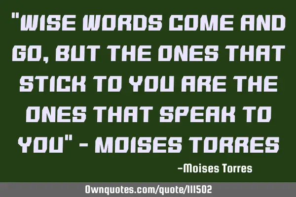 "Wise words come and go, but the ones that stick to you are the ones that speak to you" - Moises T