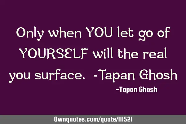 Only when YOU let go of YOURSELF will the real you surface. -Tapan G