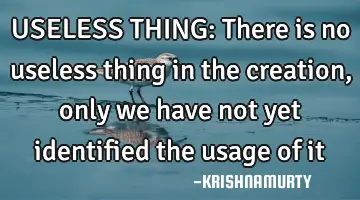 USELESS THING: There is no useless thing in the creation, only we have not yet identified the usage