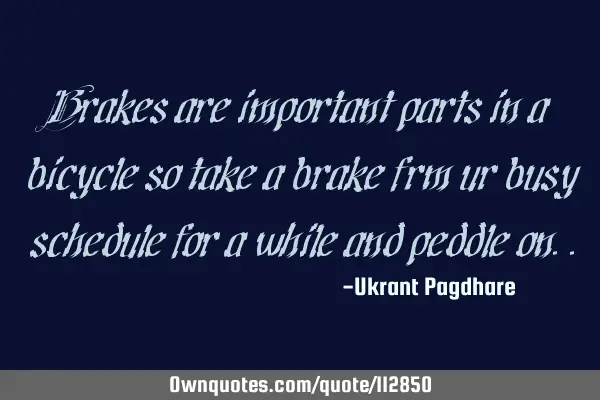 Brakes are important parts in a bicycle so take a brake frm ur busy schedule for a while and peddle