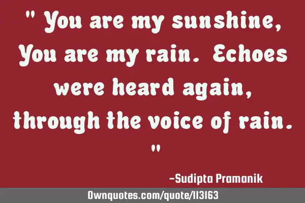 " You are my sunshine , You are my rain. Echoes were heard again, through the voice of rain. "