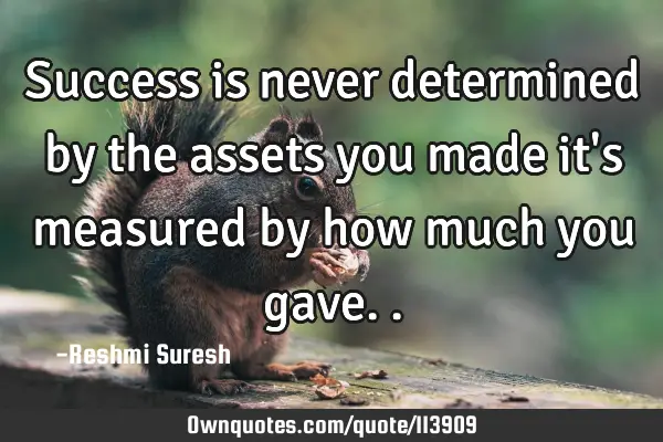 Success is never determined by the assets you made it