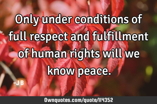 Only under conditions of full respect and fulfillment of human rights will we know