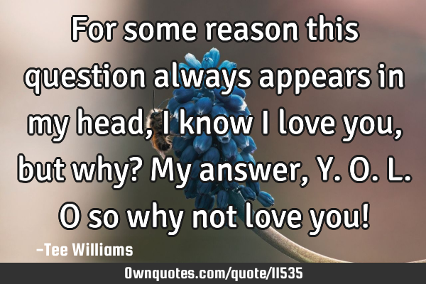 For some reason this question always appears in my head ,I know I love you, but why? My answer, Y.
