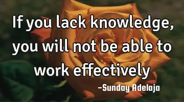 If you lack knowledge, you will not be able to work effectively