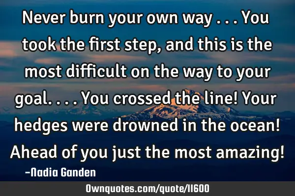 Never burn your own way ...You took the first step, and this is the most difficult on the way to