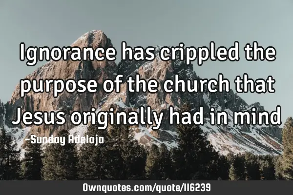 Ignorance has crippled the purpose of the church that Jesus originally had in