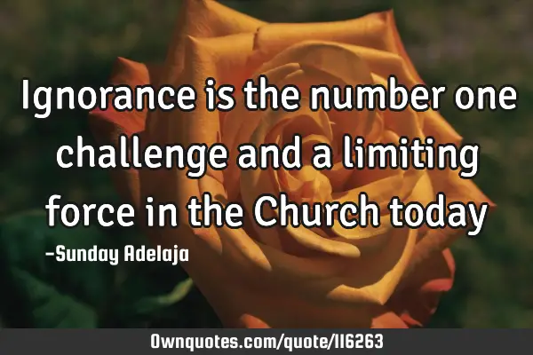 Ignorance is the number one challenge and a limiting force in the Church