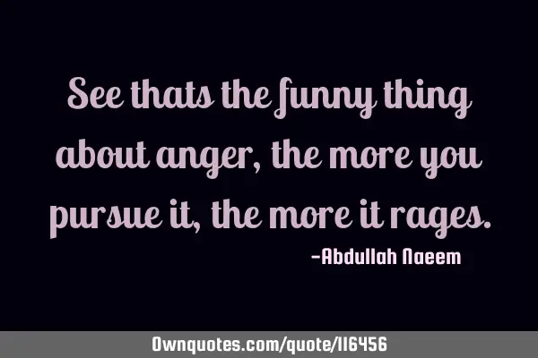 See thats the funny thing about anger, the more you pursue it, the more it