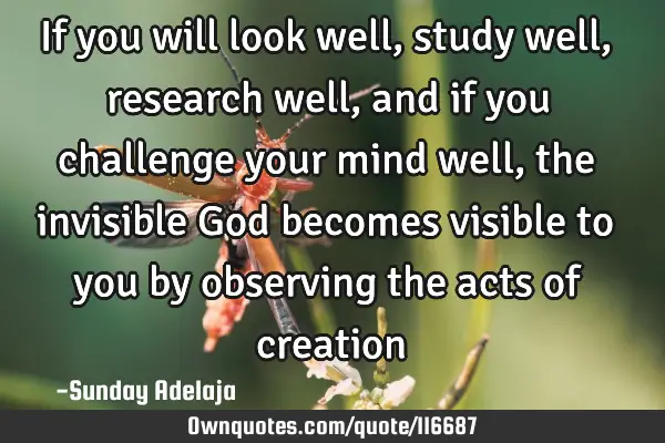 If you will look well, study well, research well, and if you challenge your mind well, the