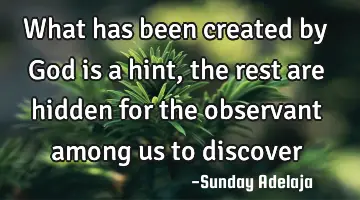 What has been created by God is a hint, the rest are hidden for the observant among us to discover