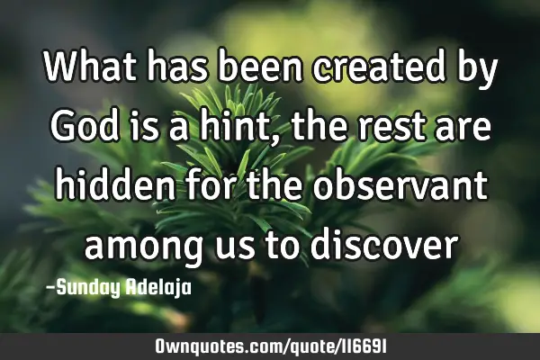What has been created by God is a hint, the rest are hidden for the observant among us to