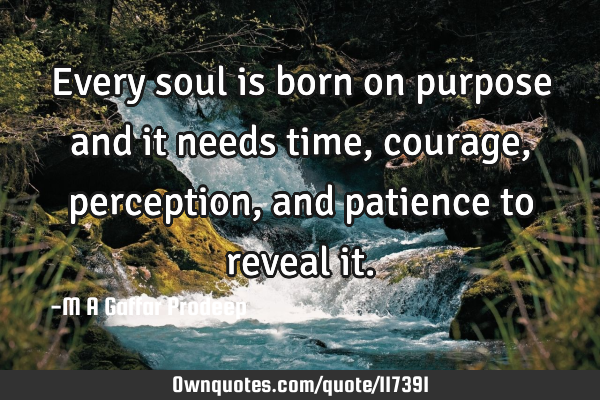 Every soul is born on purpose and it needs time, courage, perception, and patience to reveal
