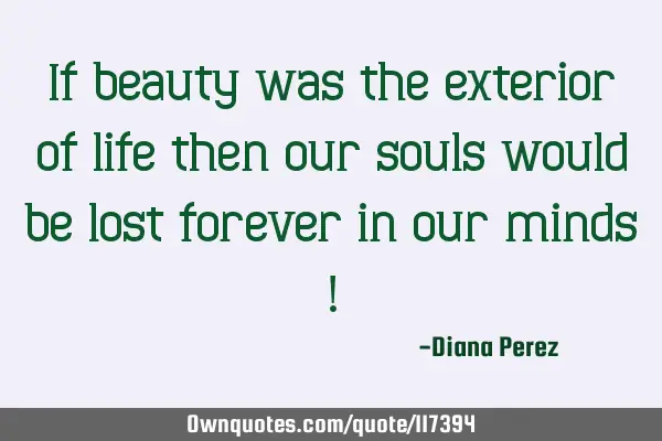 If beauty was the exterior of life then our souls would be lost forever in our minds !