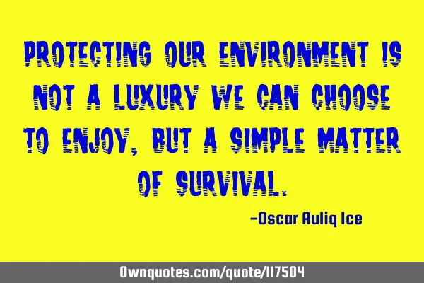 Protecting our environment is not a luxury we can choose to enjoy, but a simple matter of