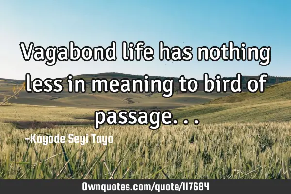 Vagabond life has nothing less in meaning to bird of