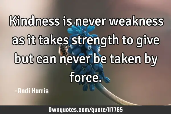Kindness is never weakness as it takes strength to give but can never be taken by