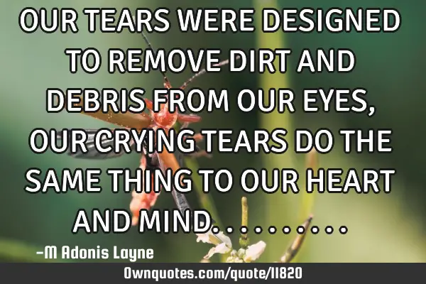 OUR TEARS WERE DESIGNED TO REMOVE DIRT AND DEBRIS FROM OUR EYES, OUR CRYING TEARS DO THE SAME THING