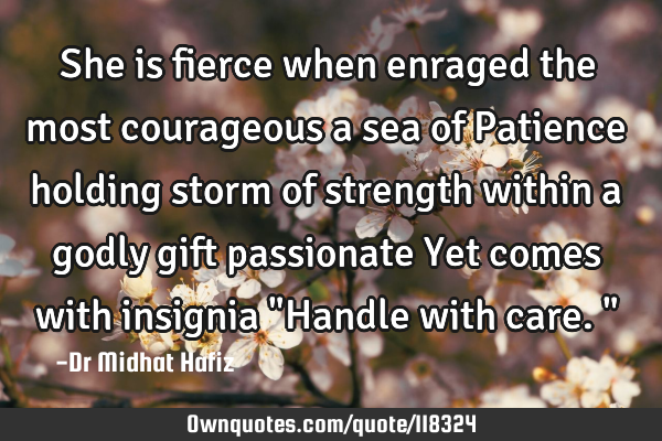She is fierce when enraged the most courageous a sea of Patience holding storm of strength within a