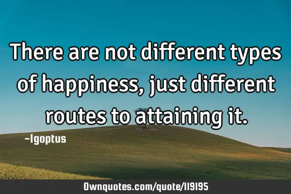 There are not different types of happiness, just different routes to attaining