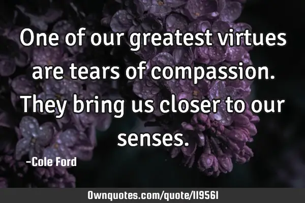 One of our greatest virtues are tears of compassion. They bring us closer to our senses.