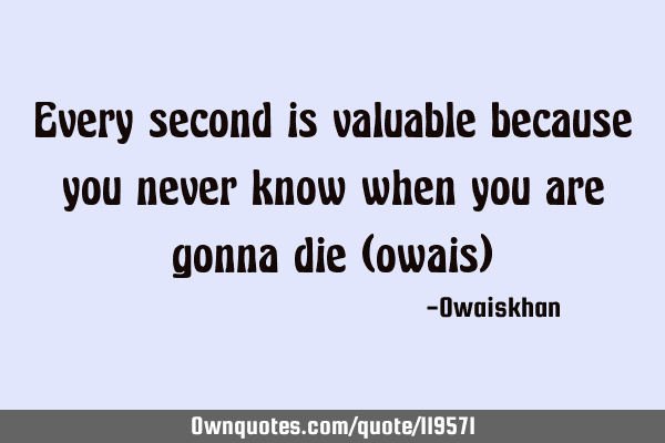 Every second is valuable because you never know when you are gonna die (owais)