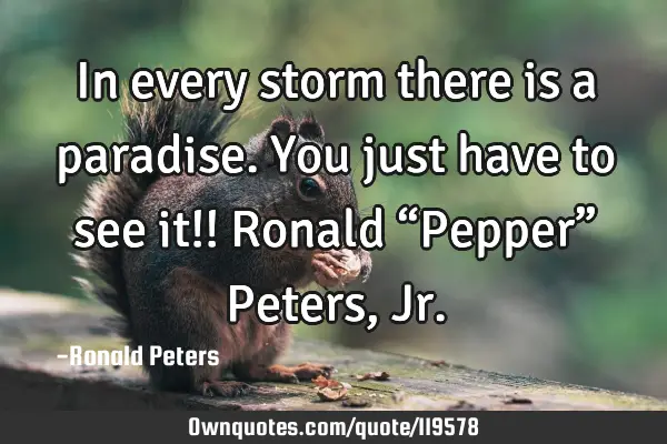In every storm there is a paradise. You just have to see it!! Ronald “Pepper” Peters, J