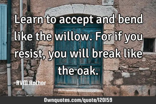 Learn to accept and bend like the willow. For if you resist, you will break like the