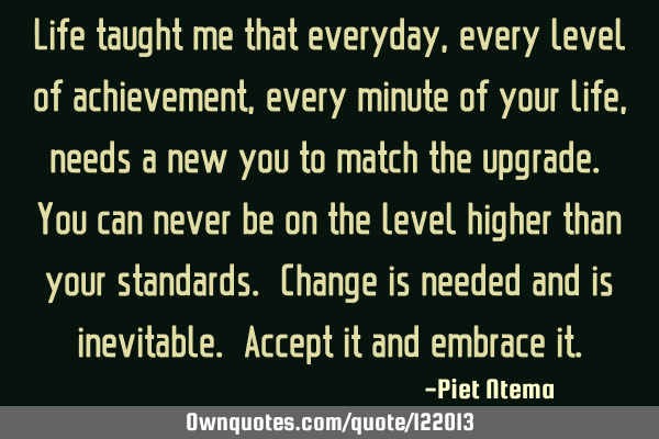 Life taught me that everyday, every level of achievement, every minute of your life, needs a new