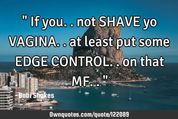 " If you.. not SHAVE yo VAGINA.. at least put some EDGE CONTROL.. on that MF.. "