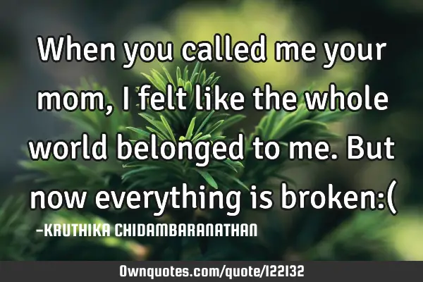 When you called me your mom, I felt like the whole world belonged to me. But now everything is