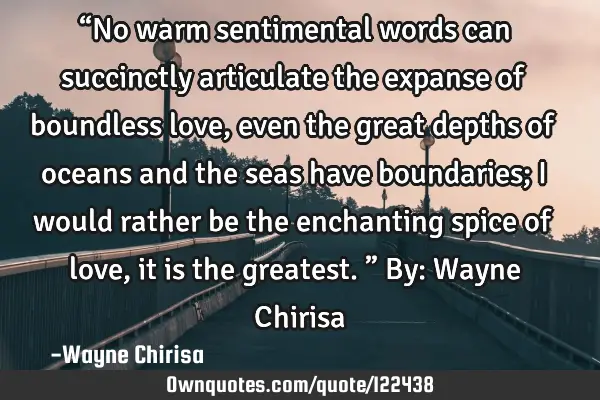 “No warm sentimental words can succinctly articulate the expanse of boundless love, even the