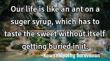 Our life is like an ant on a suger syrup, which has to taste the sweet without itself getting