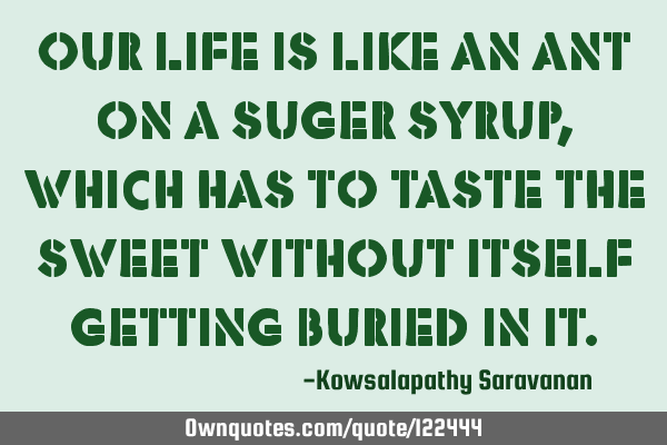 Our life is like an ant on a suger syrup, which has to taste the sweet without itself getting