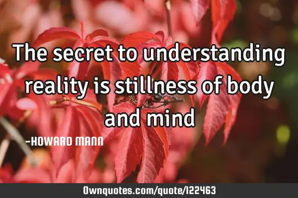 The secret to understanding reality is stillness of body and