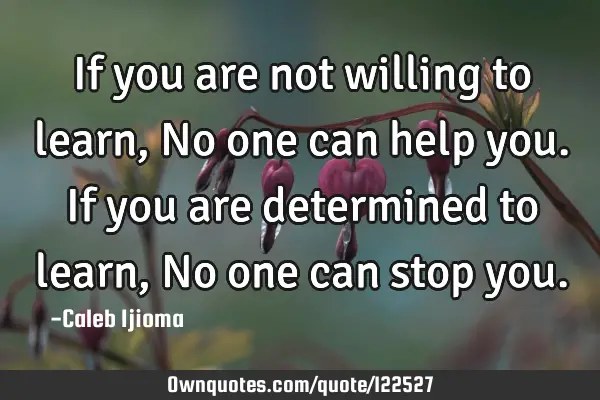 If you are not willing to learn, No one can help you. If you are determined to learn, No one can