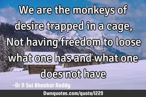 We are the monkeys of desire trapped in a cage, Not having freedom to loose what one has and what