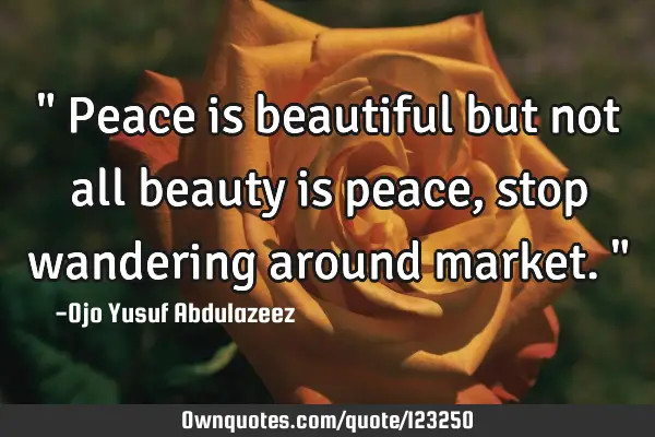 " Peace is beautiful but not all beauty is peace, stop wandering around market."