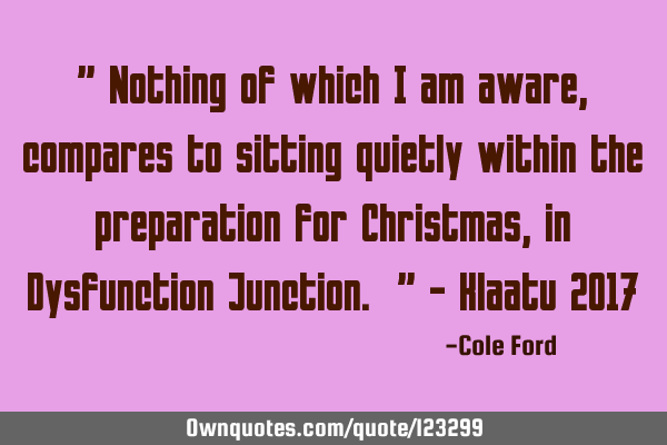 " Nothing of which I am aware, compares to sitting quietly within the preparation for Christmas, in