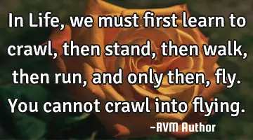In Life, we must first learn to crawl, then stand, then walk, then run, and only then, fly. You