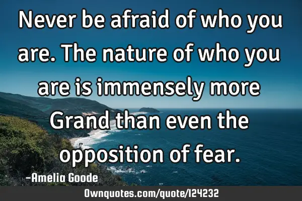Never be afraid of who you are. The nature of who you are is immensely more Grand than even the