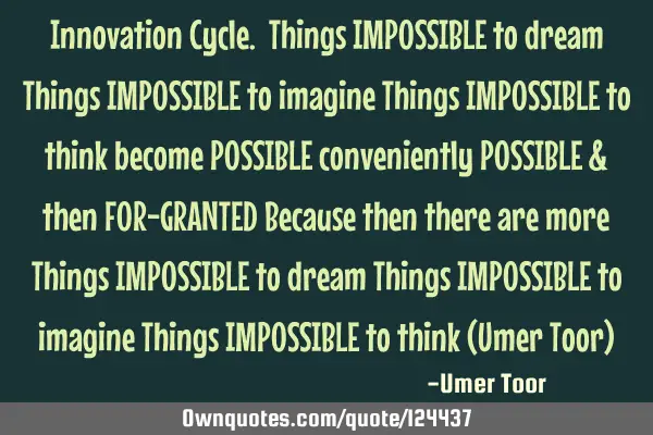 Innovation Cycle. Things IMPOSSIBLE to dream Things IMPOSSIBLE to imagine Things IMPOSSIBLE to